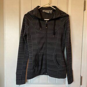 Athleta Size XS Striped Strength Hoodie Jacket Charcoal Gray Heather Thumbholes